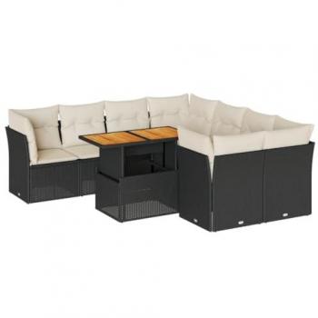 Set Divani da Giardino 9 pz Nero con Cuscini