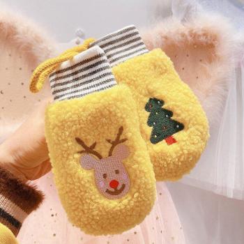 Gants doux en laine d'agneau pour enfants, épais, hiver, motifs de dessins animés, peluche, 4-8 ans