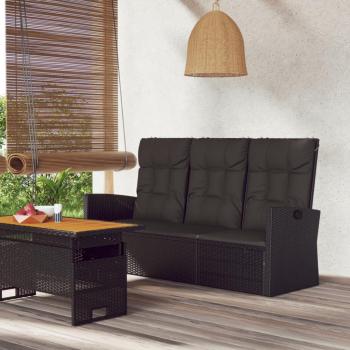 VidaXL 68.1 Black Poly Rattan Reclining Patio Bench with Cushions