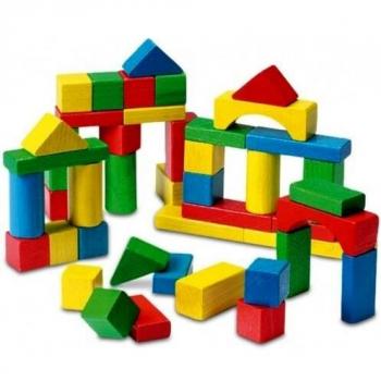 Kinderbaukasten Holzfarben – 50 Bausteine, fest verpackt