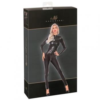 Black Wetlook Catsuit with Zipper and Snake Print