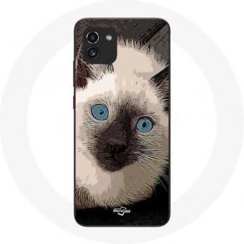 A03 Smartphone – Casquette Chat Siamois Noir-Blanc, yeux bleus