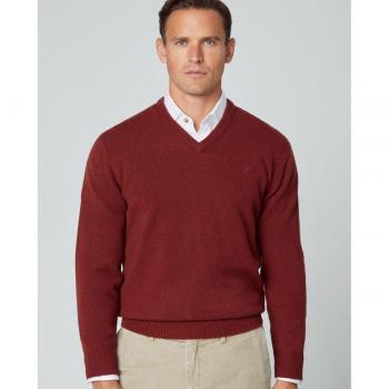 Hackett Jersey de lana Lambswool V Neck rojo ladrillo