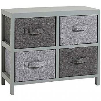 Wooden Storage Chest 4 Drawer Grey Fabric Basket Fully Assembled