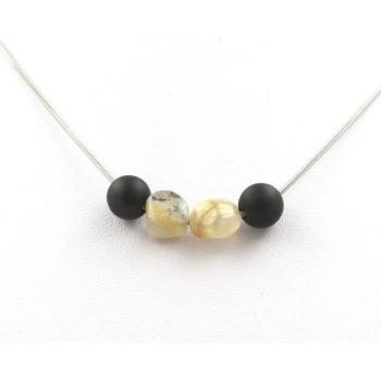 Collier Nuit Australienne : Onyx Noir Mat et Opales Multicolores 8 mm