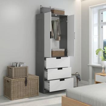 HOMCOM Grey 2 Door Wardrobe with 3 Drawers and Hanging Rod