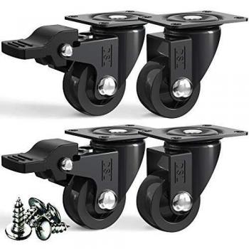 Trolley 25mm Black Braked Caster Wheels – 4-Piece Heavy Duty Set, 60KG Max, TPR Rubber Surface