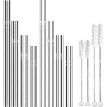 Pailles en acier inoxydable, réutilisables, 4 tailles, avec brosses incluses