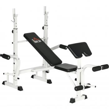 Banc fitness HOMCOM Acier Noir-Blanc, presse complète et support barre