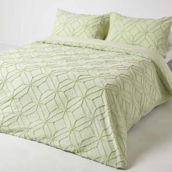 Sage Green Diamond Tufted Cotton Duvet Cover Set Double
