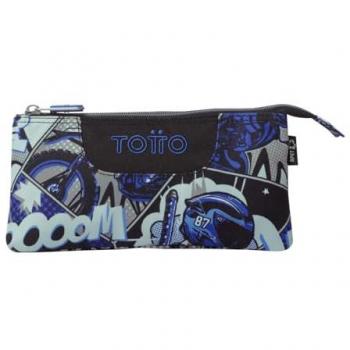 Estuche Escolar 3 Compartimentos TOTTO Modelo Tablero Motto, Grande, Dimensiones 22 x 11 x 3.5 cm, Una Cremallera, Tejido Resistente y Repelente a Líquidos