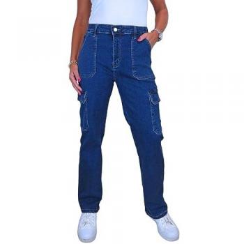 Versatile Wide-Leg Denim Cargo Trousers – Classic Blue
