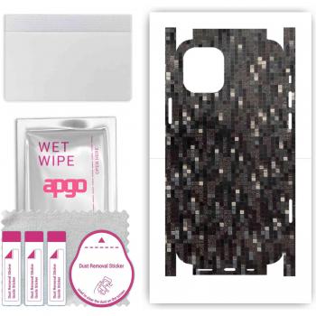 Pellicola Protettiva apgo per iPhone 12, Full Wrap, Carbonio Nero Pixel
