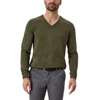 S.Oliver V-Ausschnitt-Pullover mit Logo-Stickerei, Feinstrick