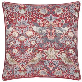 Strawberry Thief Piped Jacquard Cushion (55×55 cm) by William Morris – Berry
