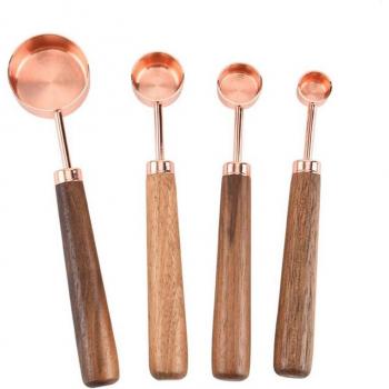 4 Piece Stainless Steel Measuring Cups and Spoons with Walnut Wooden Handle