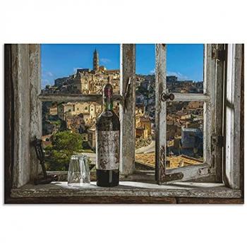 Wandaufkleber „Fensterblick Matera“ – Grau, 90×60 cm