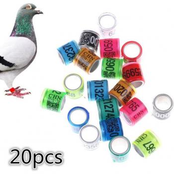 20Pcs Plastic Dove Leg Rings 8mm with Aluminum Identification Bands