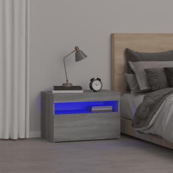 Grey Sonoma Bedside Cabinet with LED Lights 60x35x40 cm