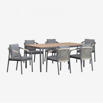 Set de Jardín Basper con Mesa Rectangular y 6 Sillas de Aluminio y Acacia