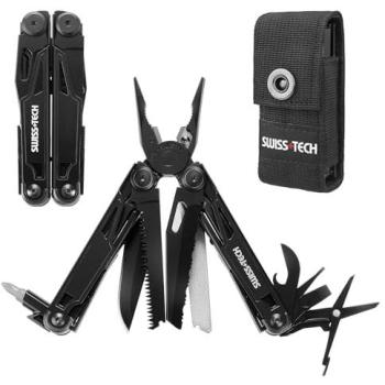 Swiss+Tech Outil de Camping 16 en 1 Noir