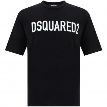Loose Fit Black T-Shirt with Dsquared2 Logo for Men, Size L
