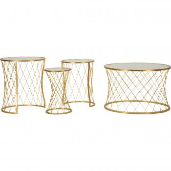 Table basse et 3 tables d'appoints en métal doré