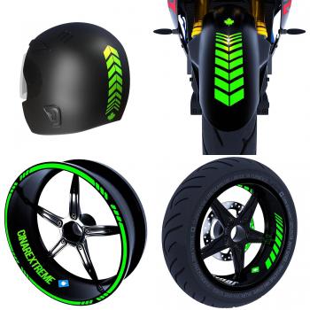 Autocollants Verts Fluorescents CinarExtreme : Lot de 4 pour Jantes & Casque