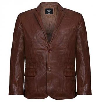 Elegant Brown Leather Slim Blazer Jacket
