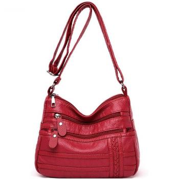 Solid Color Zipper Messenger Handbag for Women