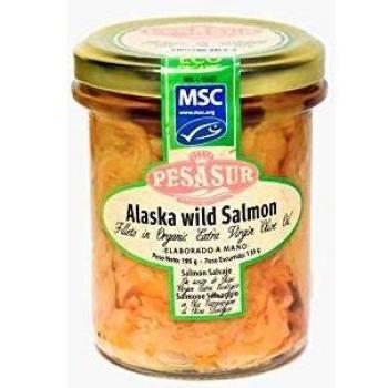 Filetes de salmón en aceite de oliva virgen extra ecológico Pesasur, 195 g