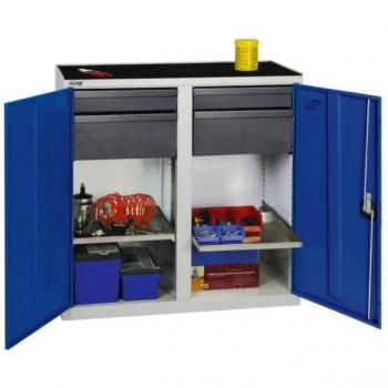 Stumpf Armoire à Outils 3000 Bleu Gentiane – 4 Tiroirs (2 x 100 mm, 2 x 200 mm) + 2 Tablettes Coulissantes