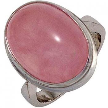 JOBO Damen Sil­berring mit Rosenquarz‑Cabochon, 925 Sterling, Rhodi­nated, Größe 52