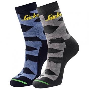Snickers FlexiWork Arbeitssocken 2‑Pack – Blaugrau Camo, EU‑Größe 45‑48