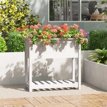 White Planter with Shelf 82.5x34.5x81 cm Solid Wood Pine vidaXL