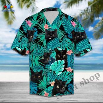 Lässiges Strandhemd mit schwarzer Katze