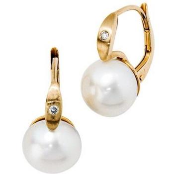 Boutons 585 Gold Ohrringe mit 2 Diamanten und 2 Süßwasser-Perlen