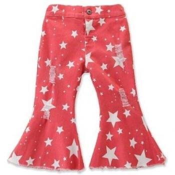 Cathery Girls' Denim Flare Trousers with Star Print 1-6Y