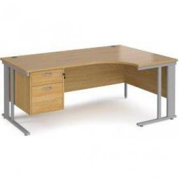 Maestro 25 Ergonomic Office Desk, Dual Drawer Pedestal, 1800 mm Wide, Oak Finish