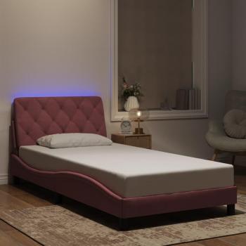 Cama de terciopelo rosa con iluminación LED 100x200 cm