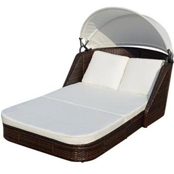 Chaise longue résistante aux intempéries, auvent inclus, finition marron – balcon