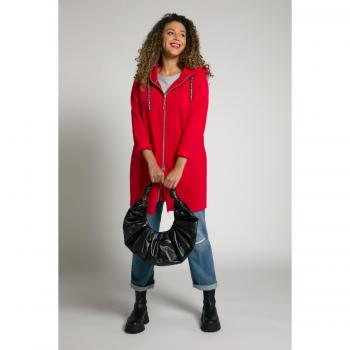 Giacca lunga con cappuccio in felpa, Donna, Rosso, Taglia: 52/54, Cotone/Poliestere