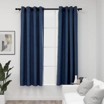 Rideaux Décoratifs Lin Bleu 2 Pcs