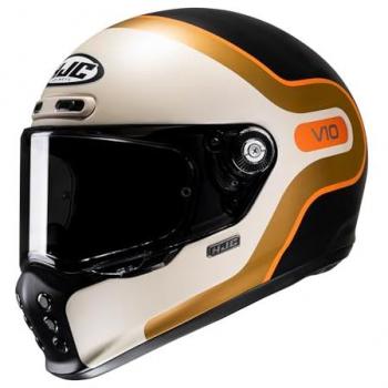HJC V10 Grape Orange X‑Large Helmet – Black/Cream/Gold Finish (MC7SF)