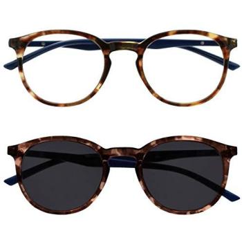 Occhiali Da Lettura Opulize Met Pacco Doppio Con Lettore Sole Grande Giro Marrone Blu Navy Uomo Donna Cerniere Molla RS60-2 +2,50