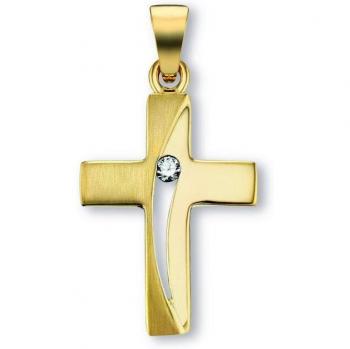 ONE ELEMENT Damenkette mit Zirkonia Kreuz aus 333 Gelbgold