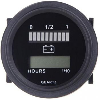 12V-72V LED Battery Charge Status Indicator with Hour Meter, Black