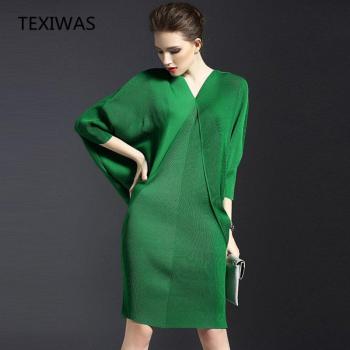 TEXIWAS Women's V-Neck Long Sleeve Dress