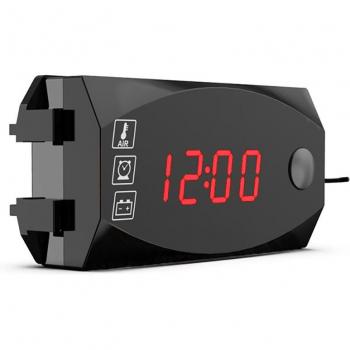 3 in 1 Digital LED Voltmeter Clock Thermometer Panel Meter for 12V Vehicles