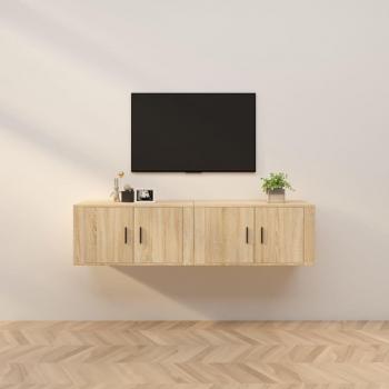 Meubles Rangement Salon – Armoires TV Murales en Chêne Sonoma – 2 pcs – 80 × 34,5 × 40 cm